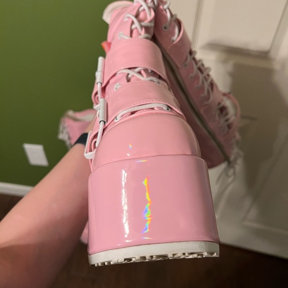 Demonia camel-305 baby pink stretch hologram over the knee boots - Picture 6 of 7